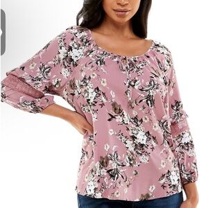 Adrienne Vittadini Elbow Sleeve Peasant Top